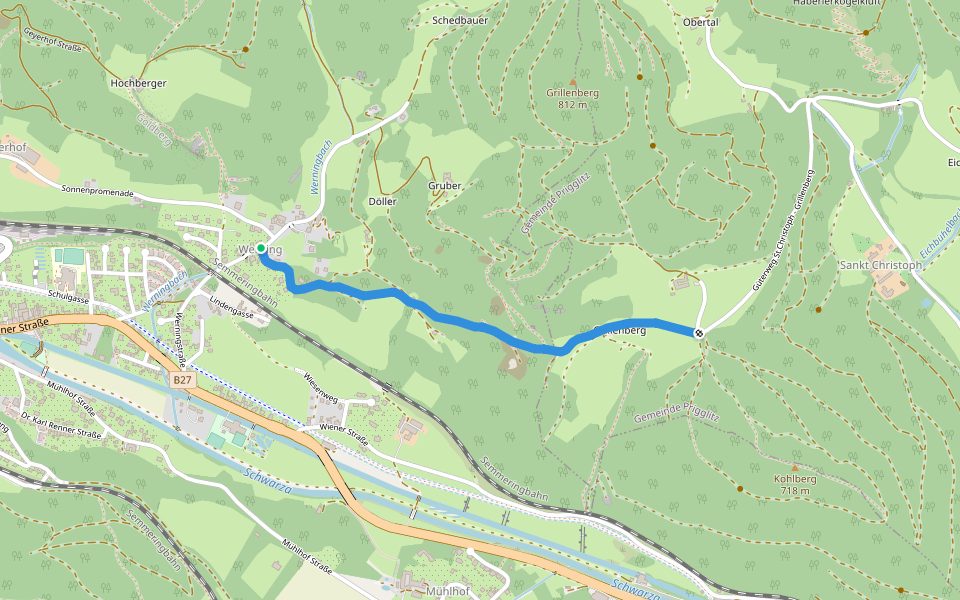 Werning - Grillenberg walking route map in Werning