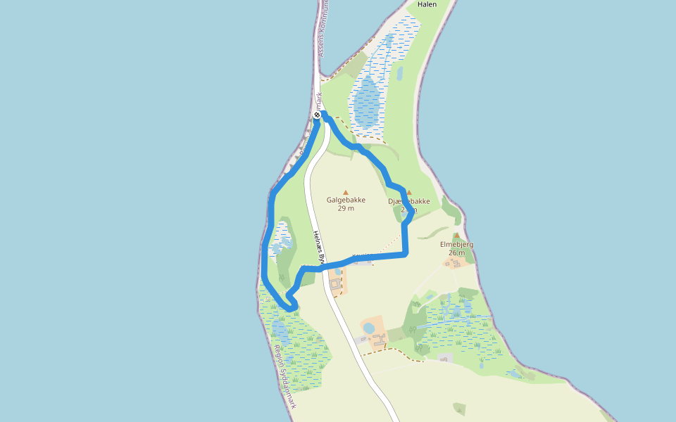 Helnæs Bobakkerne walking route map in Ebberup