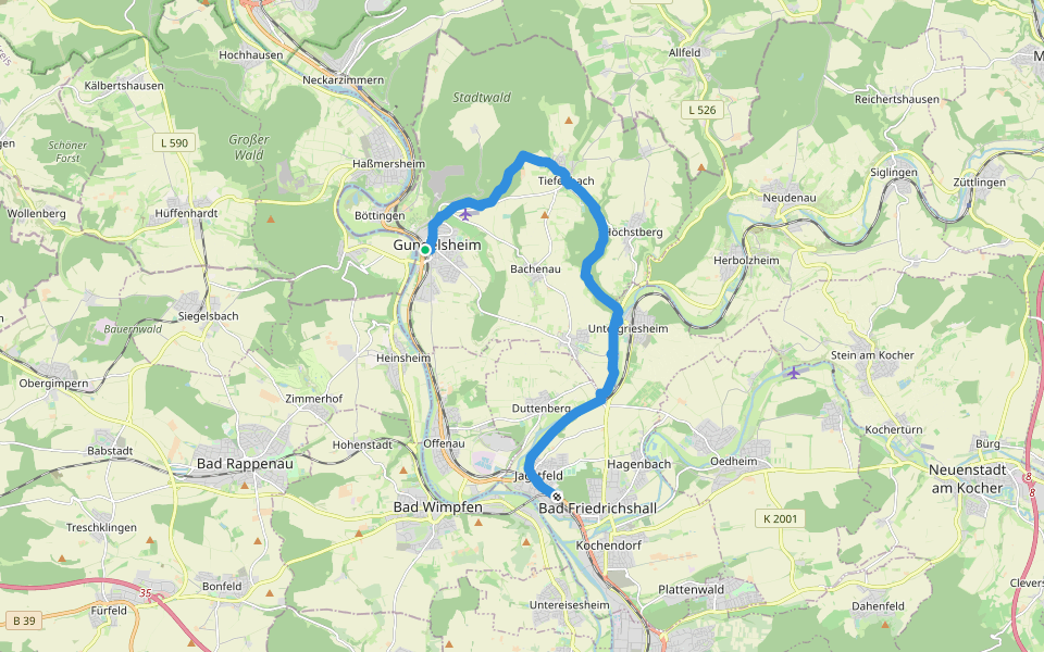 Blaues Kreuz, Wanderweg Gundelsheim - Untergriesheim - Bad Friedrichshall über Hummelberg walking route map in Gundelsheim