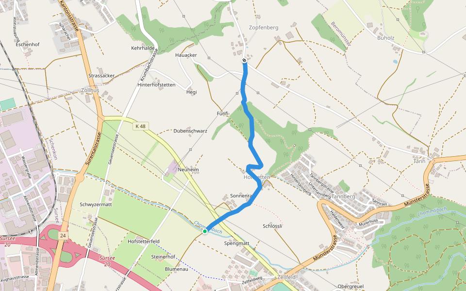 Chommlibach - Zopfenberg walking route map in Schenkon