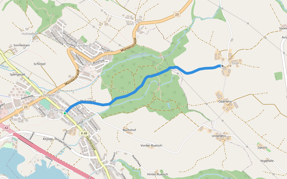 Schenkon Gemeindezentrum - Grüt walking route map in Schenkon