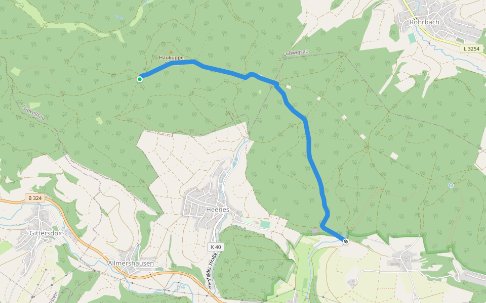 Haukuppenweg walking route map in Ludwigsau