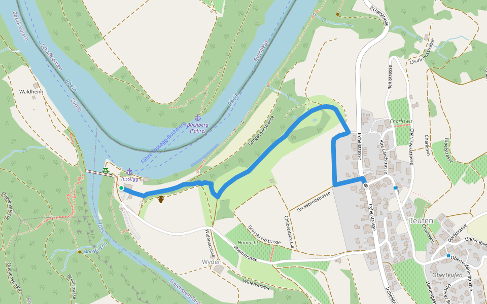 Tössegg - Unter Teufen walking route map in Freienstein-Teufen