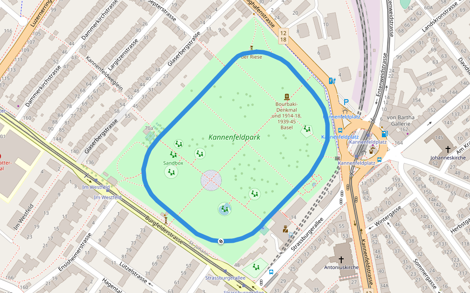 Jogging Route Kannenfeldpark walking route map in Riehen