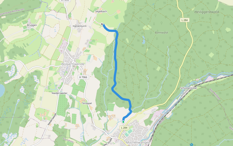 Querweg des Schwäbischen Albvereins (blauer Punkt) walking route map in Wolpertswende