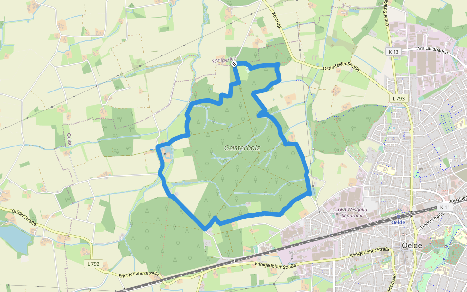 Großer Rundweg Geisterholz walking route map in Ennigerloh