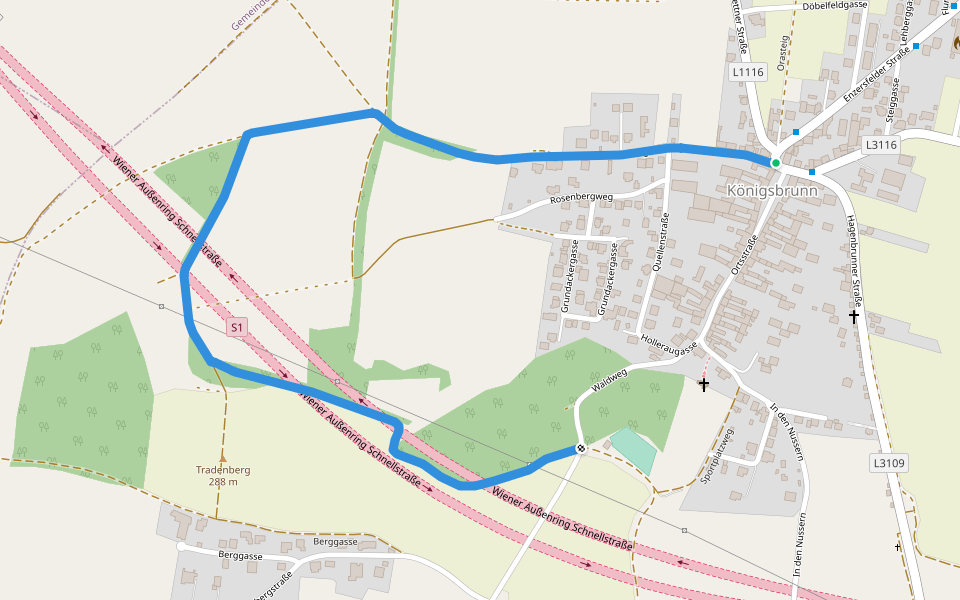 Tradenbergweg walking route map in Stetten