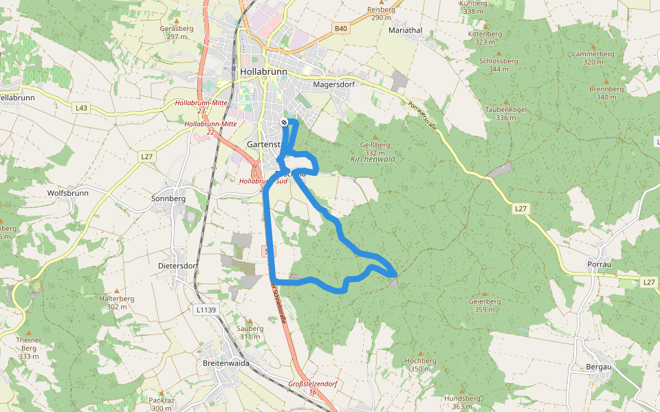 Hubertusweg walking route map in Hollabrunn