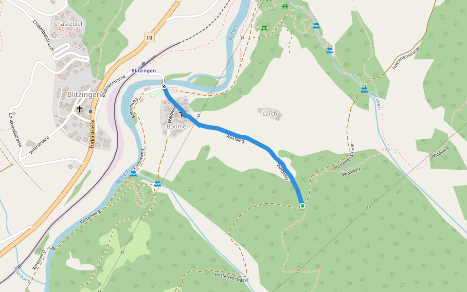 Blitzingen-Waldweg walking route map in Goms