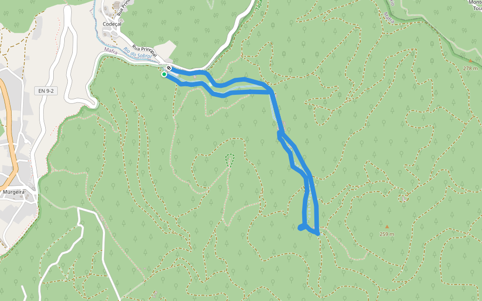 Percurso Ribeirinho (azul) walking route map in Sobral da Abelheira