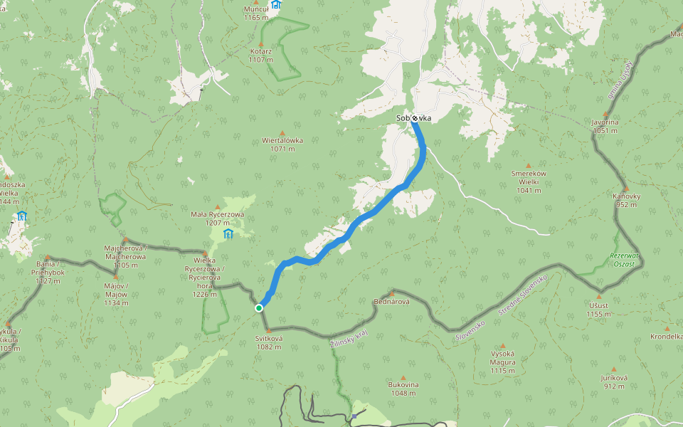 Soblówka - przełęcz Przysłop walking route map in Nová Bystrica
