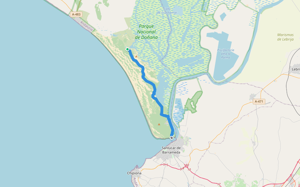 Vereda de San Lúcar de Barrameda walking route map in Almonte