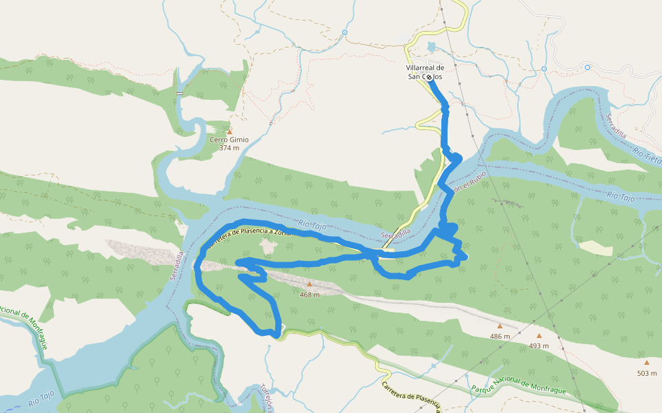 Ruta del Castillo de Monfragüe walking route map in Serradilla