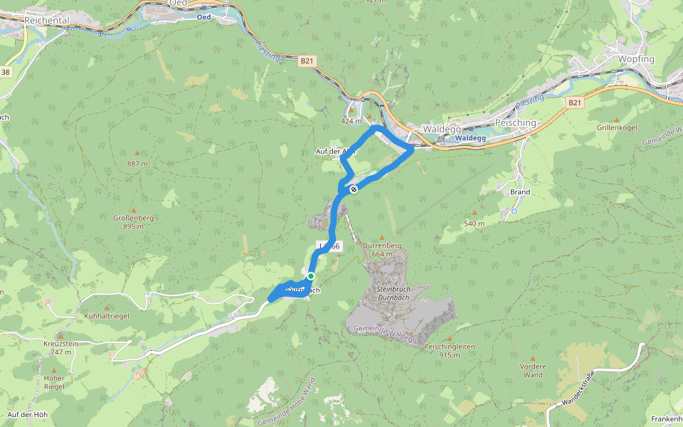 Wasserfallweg walking route map in Peisching
