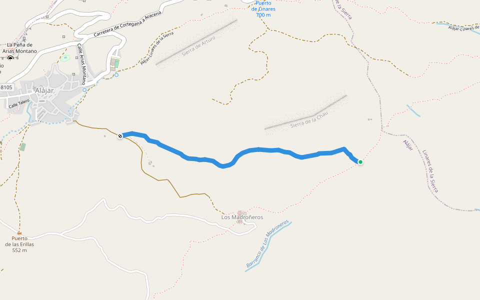 El Caracol walking route map in Alájar