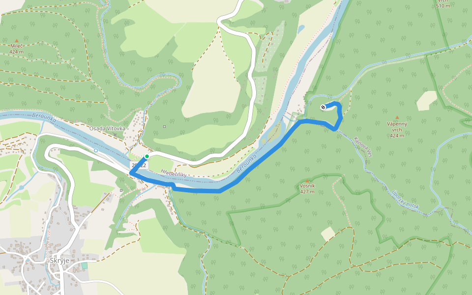 [Ž] Skryje (most) - Týřov (zříc.) walking route map in Hřebečníky