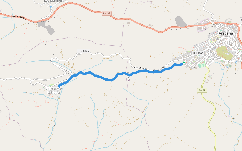 Aracena - Linares de la Sierra walking route map in Aracena