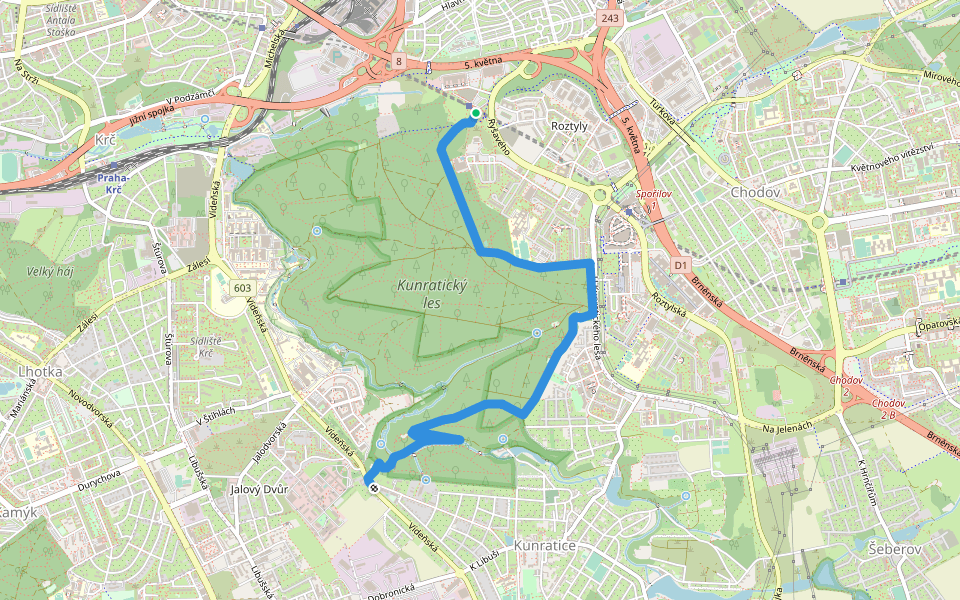 [M] Roztyly - Invernaderos in Hlavní město Praha | Walking Map