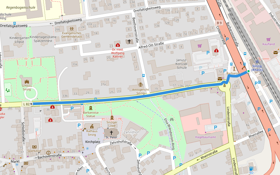 Zuweg Ahrsteig Bahnhof Sinzig (Rhein) - Sinzig Schloss walking route map in Sinzig