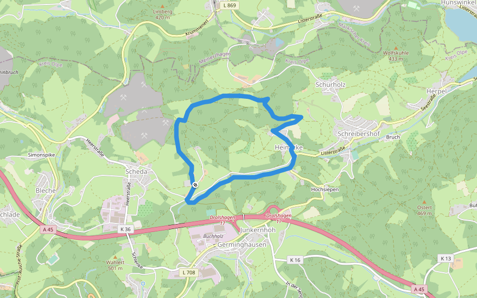 Drolshagen Rundweg A2 (Heimicke) walking route map in Drolshagen