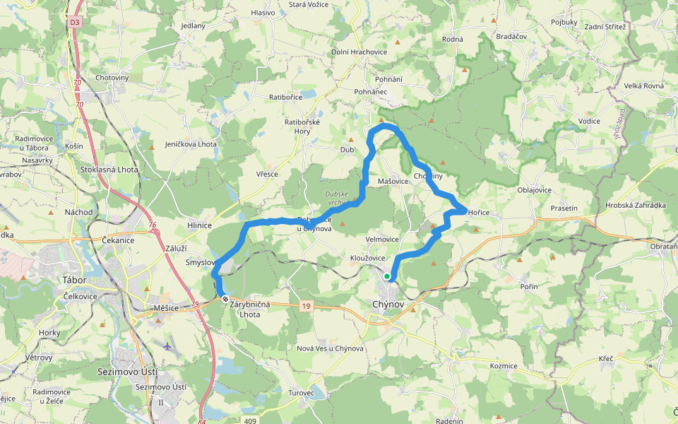 [M] Chýnov - Dobronice - Knížecí rybník walking route map in Chýnov