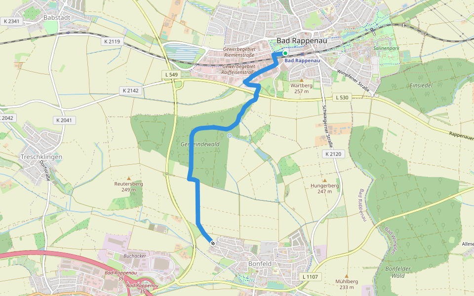 Blauer Punkt, Bad Rappenau - Bonfeld walking route map in Bad Rappenau