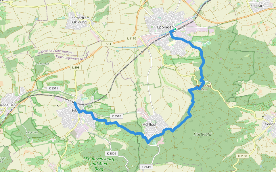Rotes Kreuz, Eppingen - Sulzfeld walking route map in Eppingen