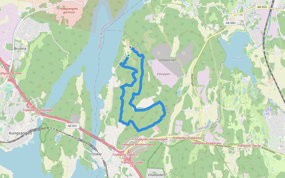 Ängsjö Grön 10km walking route map in Kungsängen