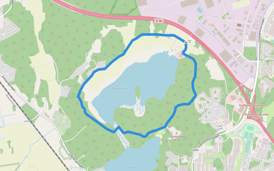 Lillsjön motionsspår 6km walking route map in Kungsängen