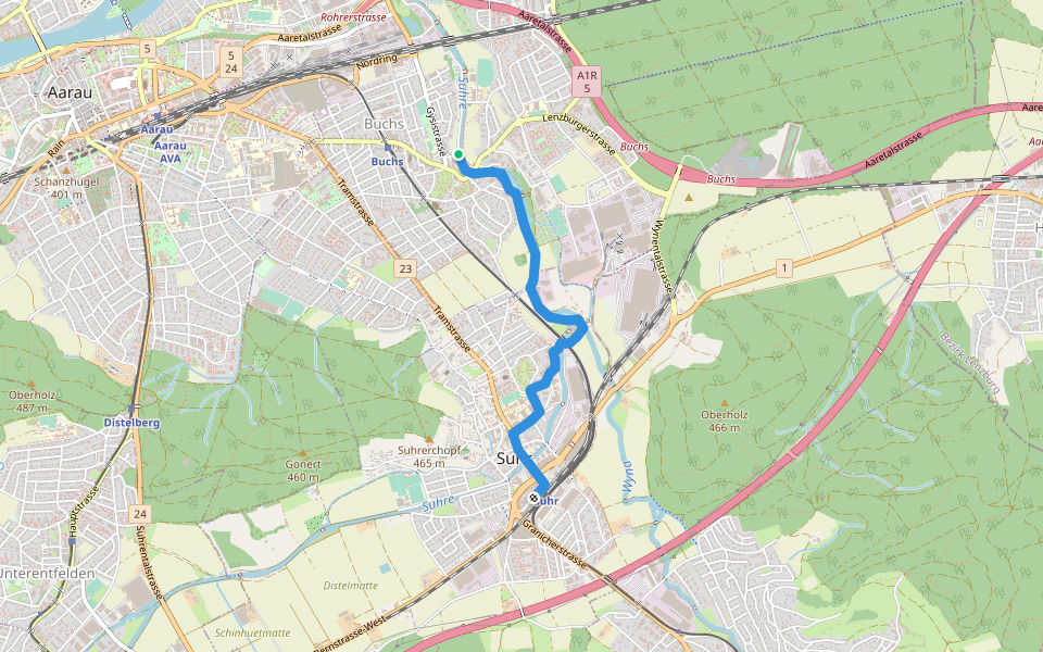 Suhr - Buchs walking route map in Buchs