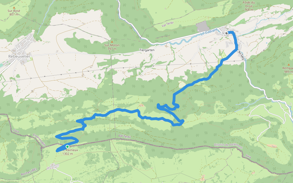 Raimeux sommet - Vermes walking route map in Grandval