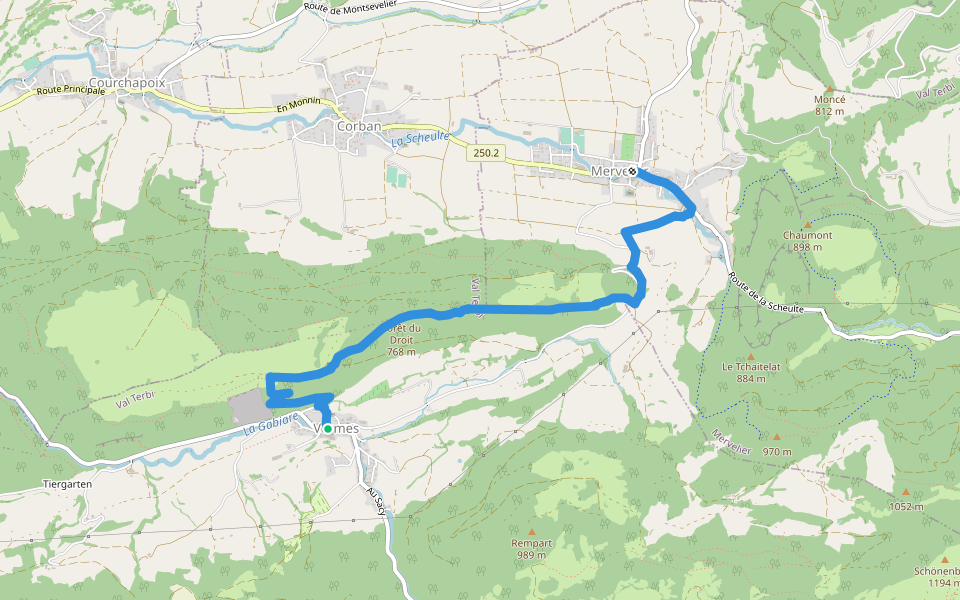 Vermes - Merveilier walking route map in Val Terbi