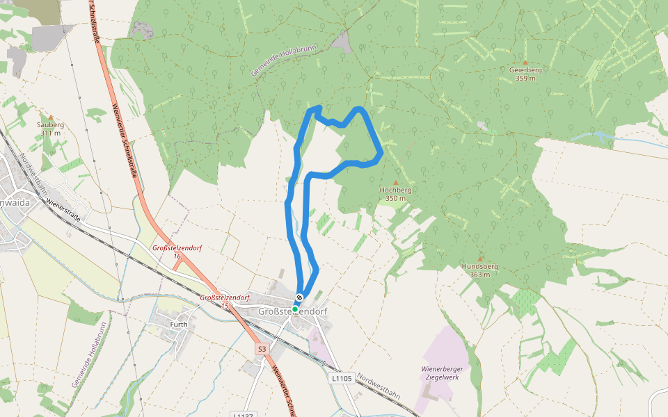 Hochbergweg walking route map in Großstelzendorf