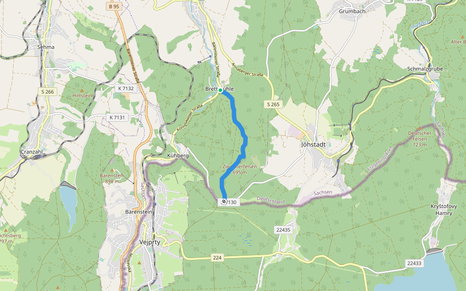 Ww Brettmühle-Grenze CZ walking route map in Königswalde