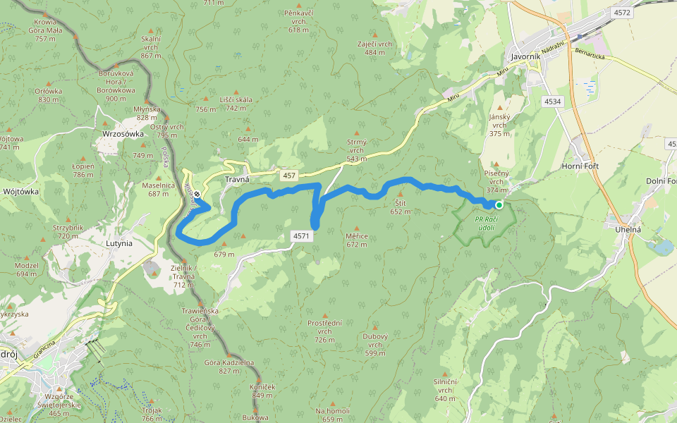 [Z] Travná Pod celnicí - Račí údolí walking route map in Javorník