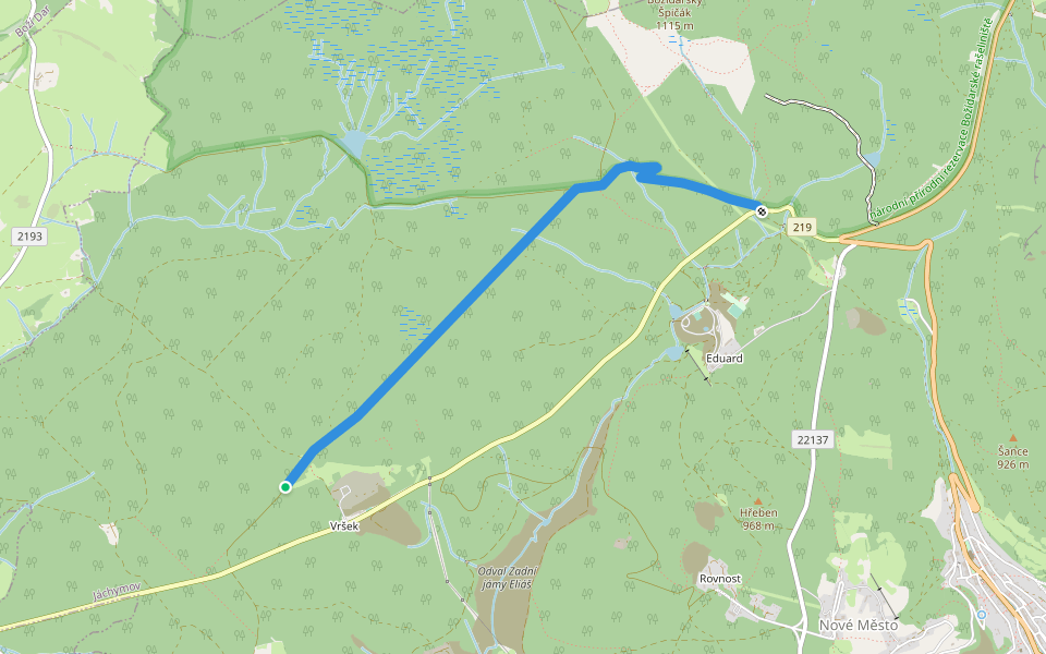 [Ž] Abertamská zatáčka - Vršek (vyhl.) walking route map in Jáchymov