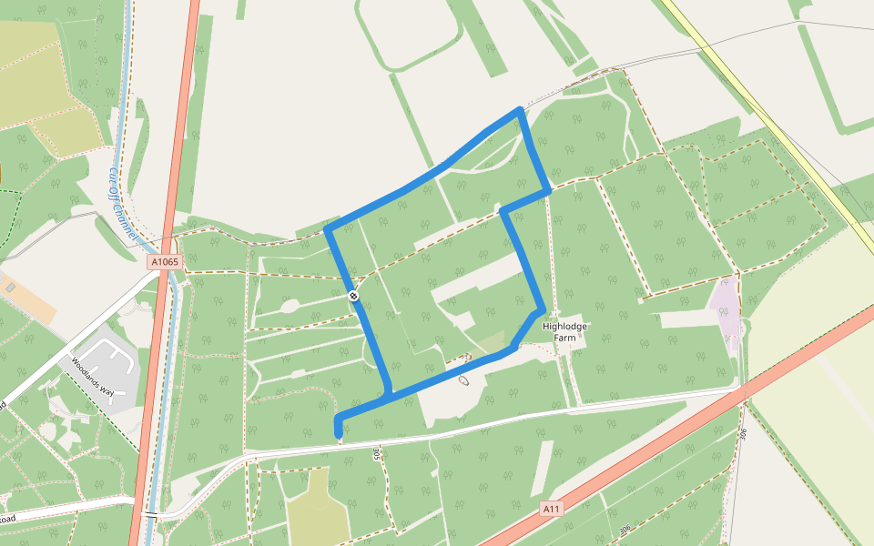 The Warrener's World Trail walking route map in Mildenhall