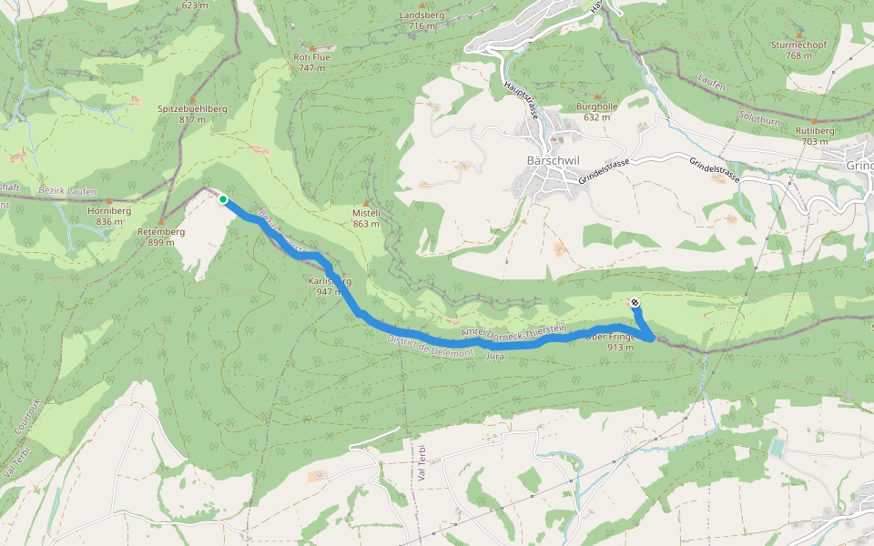 Retemberg - Ober Fringeli walking route map in Bärschwil