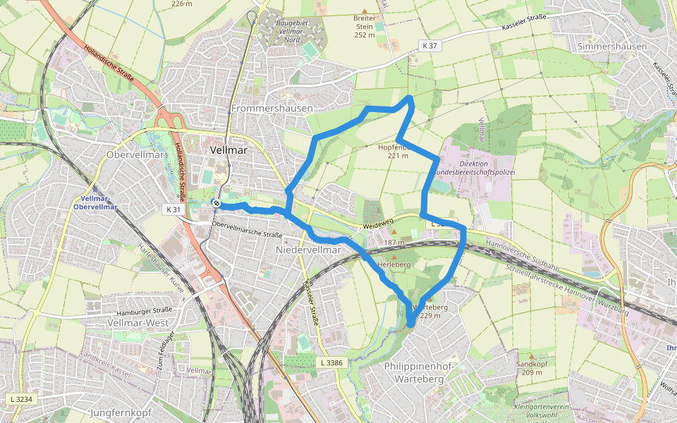 Vellmar, H3 - Wartebergweg walking route map in Vellmar
