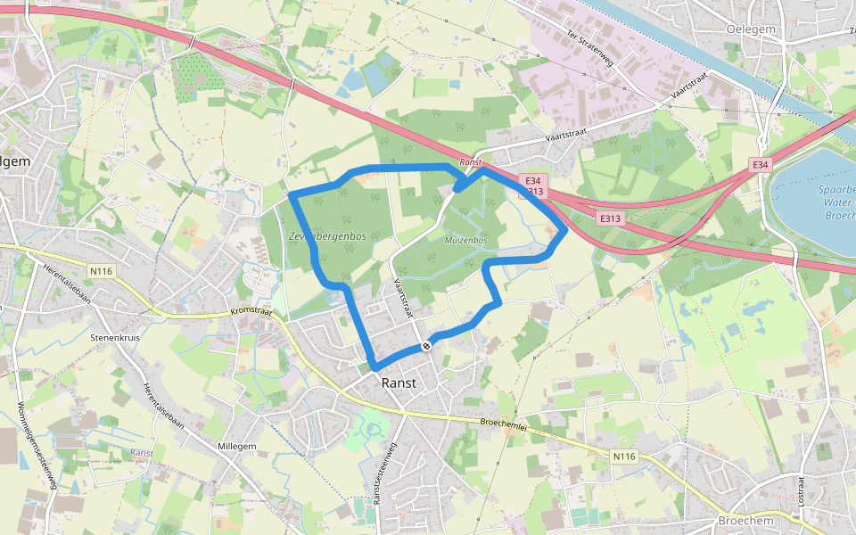 Zevenbergenpad walking route map in Ranst