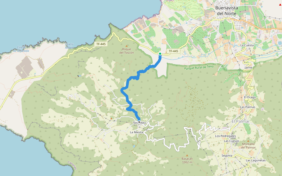 PR-TF 58 Camino del Risco walking route map in Buenavista del Norte