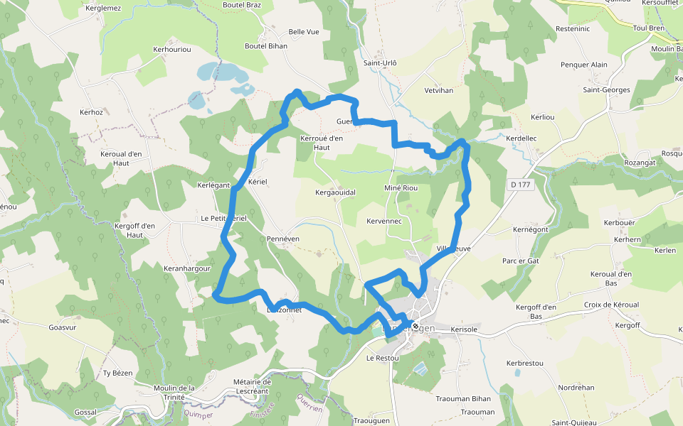 Circuit des Asphodèles walking route map in Lanvénégen