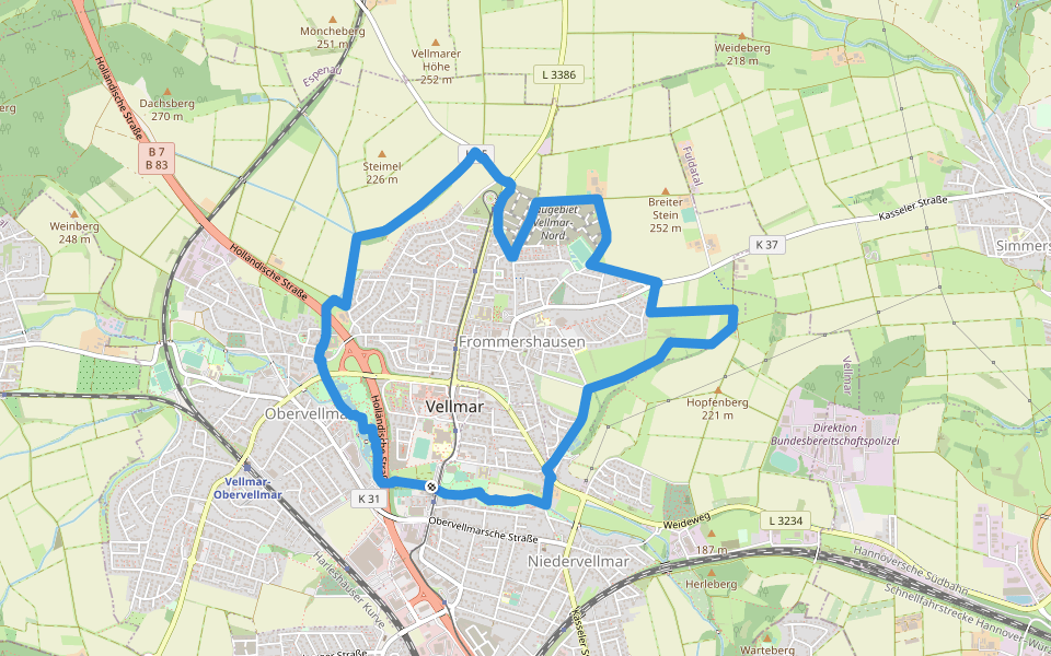Vellmar, V2 - Nordweg walking route map in Vellmar