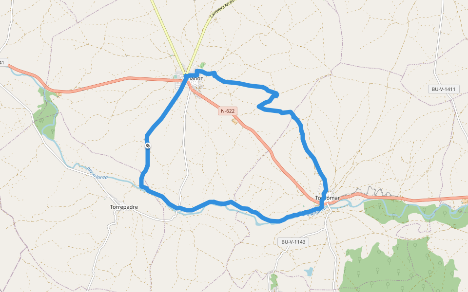 PRC-BU 123 Sendero de la Ribera del Arlanza walking route map in Villahoz