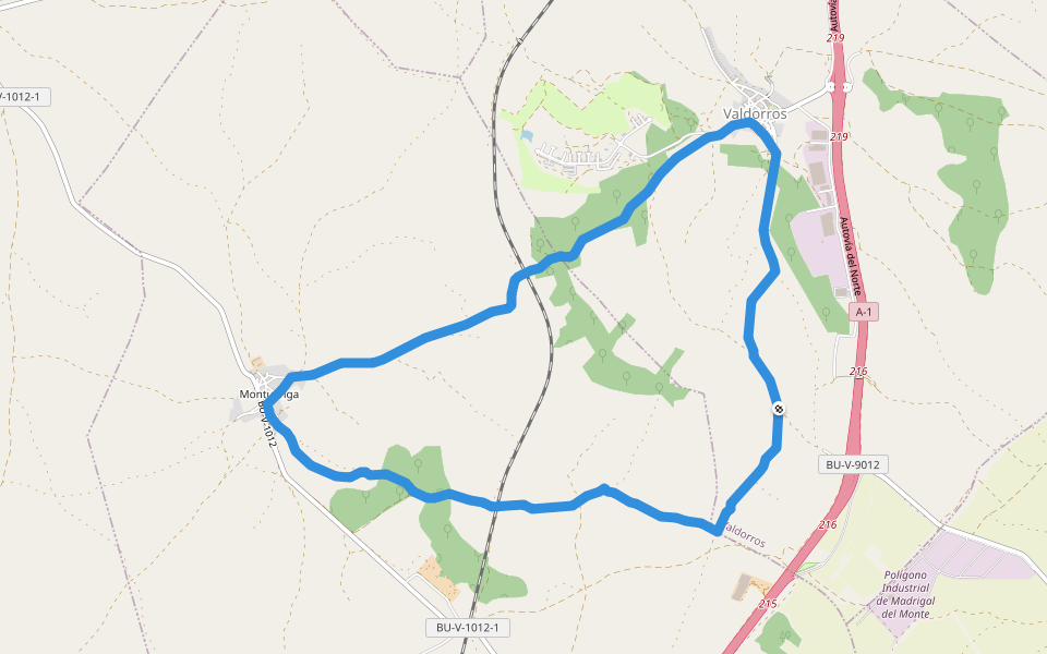 PRC-BU 122 Sendero de los Palomares walking route map in Valdorros
