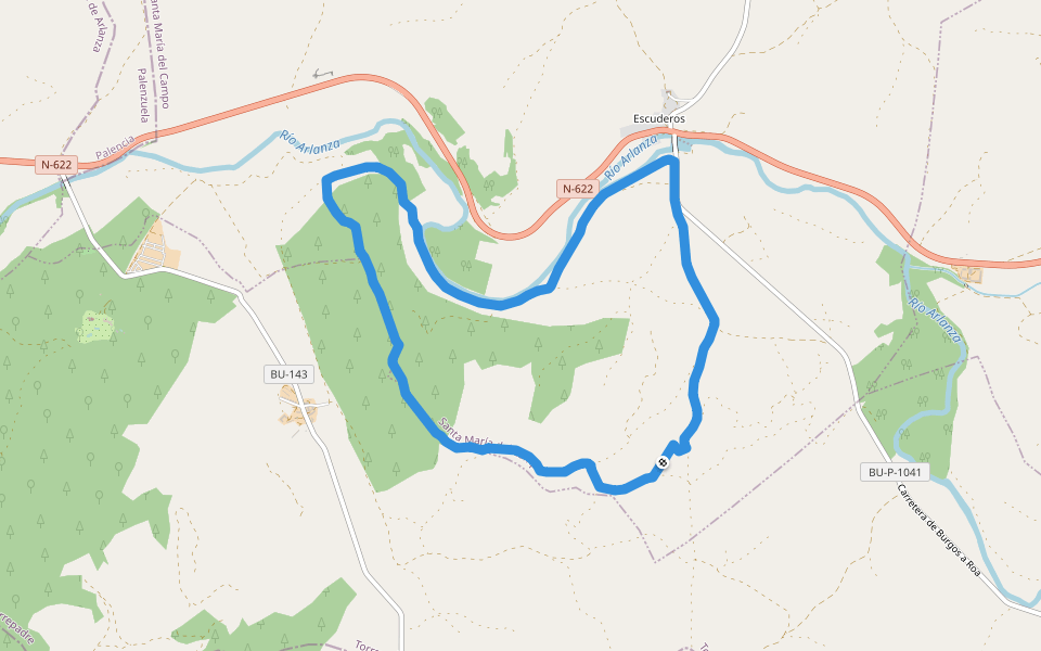 PRC-BU 126 Sendero del Valle del Bajo Arlanza walking route map in Santa María del Campo