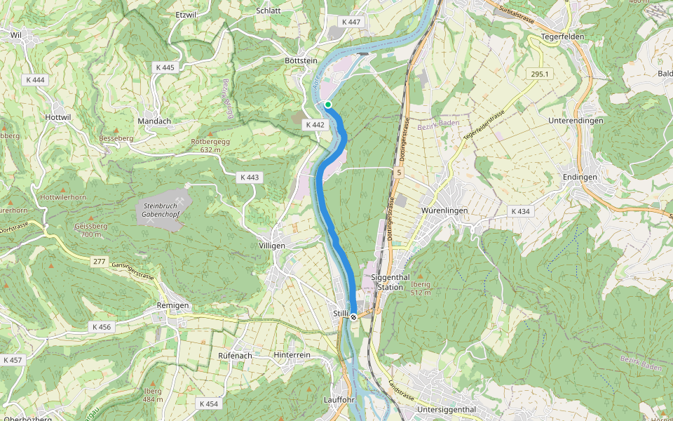 Beznau Steg - Stilli Brücke walking route map in Döttingen