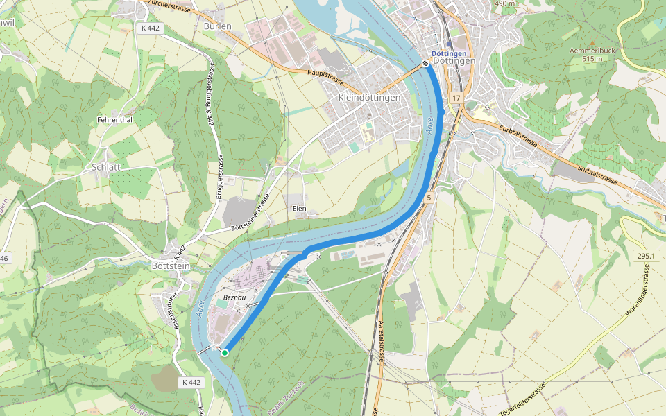 Beznau Steg - Döttingen Brücke walking route map in Döttingen