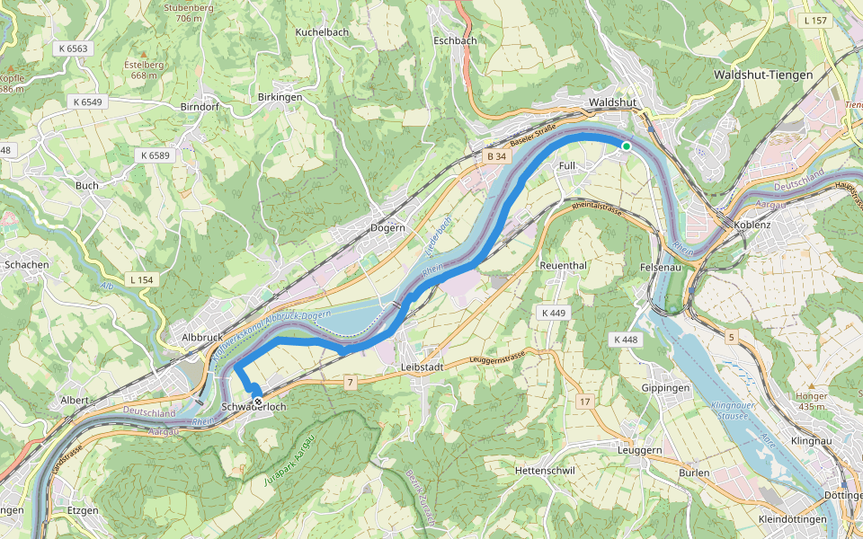 Full Fähre - Schwaderloch Postauto walking route map in Full-Reuenthal