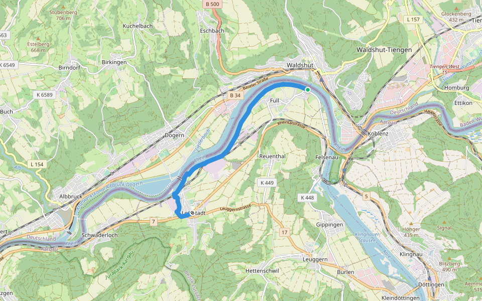 Full Fähre - Leibstadt Postauto walking route map in Full-Reuenthal